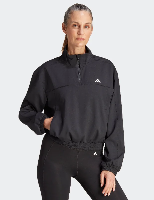 AEROREADY Train Essentials Woven Quarter-Zip Track Jacket - Black/White Trendy Street Style Attire