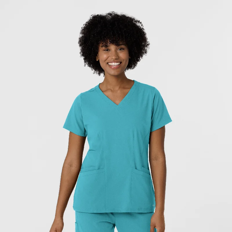 Aero Remix Women's Flex-N-Reach V-Neck Scrub Top - Teal Blue End Of Season Sale