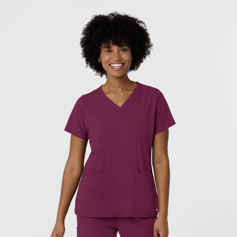 Aero Remix Women's Flex-N-Reach V-Neck Scrub Top - Wine Chic Styles