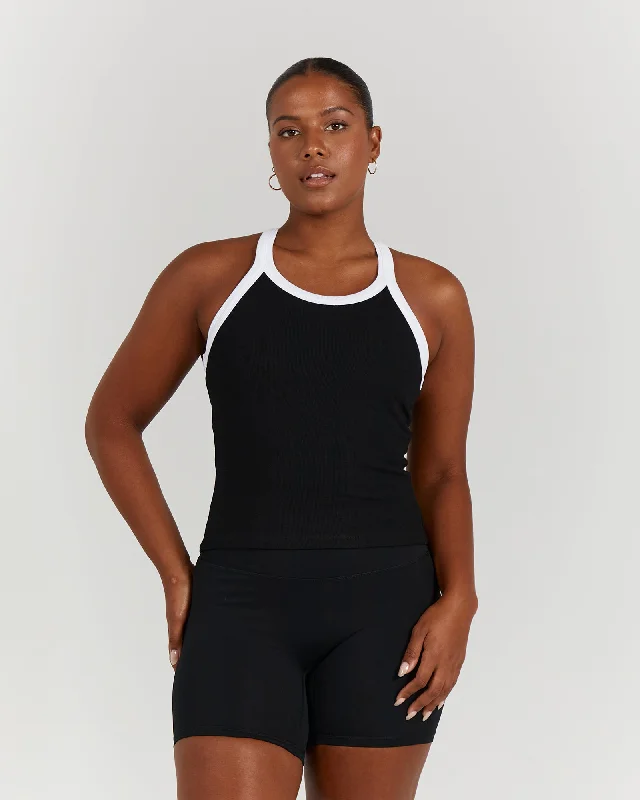 AGILITY RIBBED TANK TOP - BLACK WHITE Wardrobe Essentials