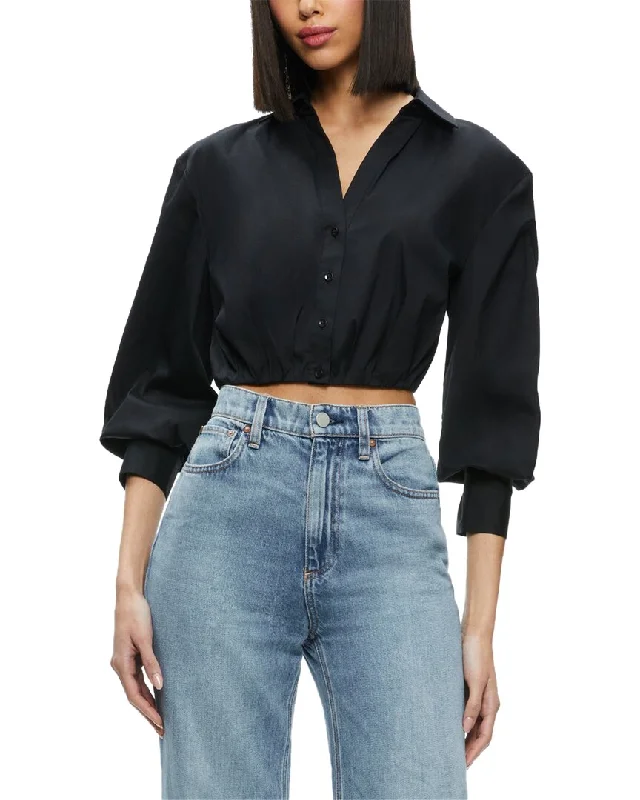 alice + olivia Trudy Cropped Pleated Blouson Top Timeless Elegance Redefined