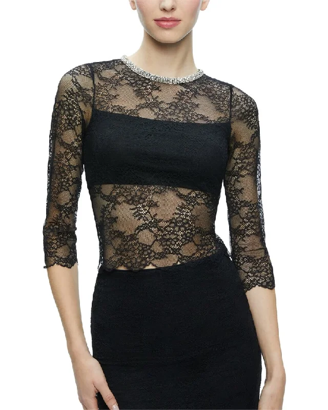 alice + olivia Vanita Embellished Neck Lace Crop Top Hot Styles