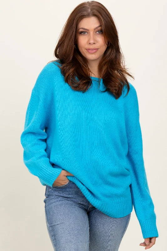 Aqua Soft Knit Basic Sweater Elegant Attire