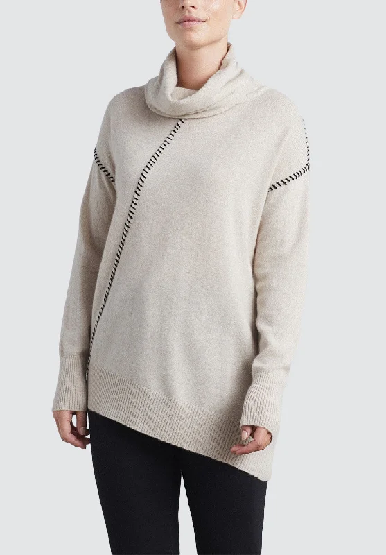 Asymmetric Hem Cashmere Sweater | Birch/Black Fashion Deal