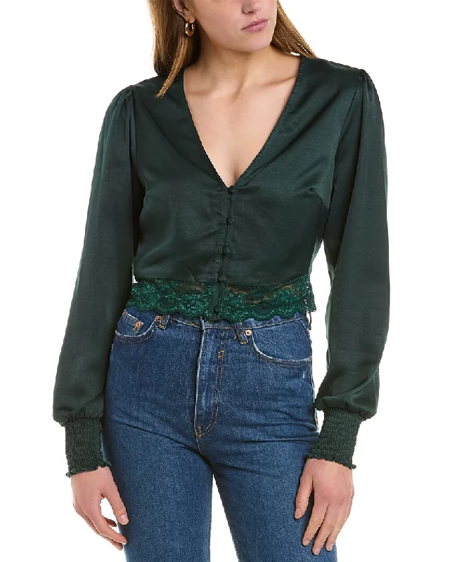 BCBGeneration Lace-Trim Blouse Flash Sales