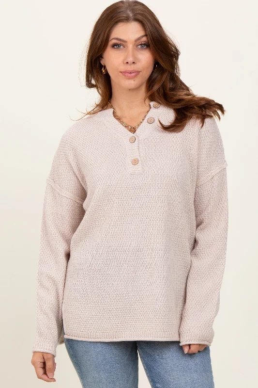 Beige Diamond Knit Button Detail Sweater Fashion For Every Occasion