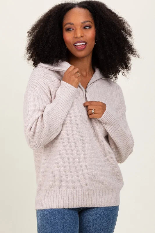 Beige Half Zip Pullover Sweater Luxe Women's Apparel