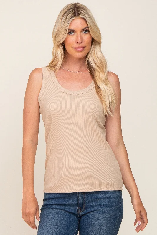 Beige Ribbed Basic Tank New In This Season