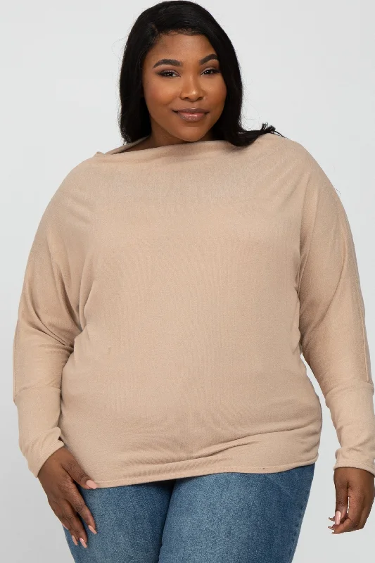 Beige Soft Knit Off Shoulder Plus Top Huge Price Cut