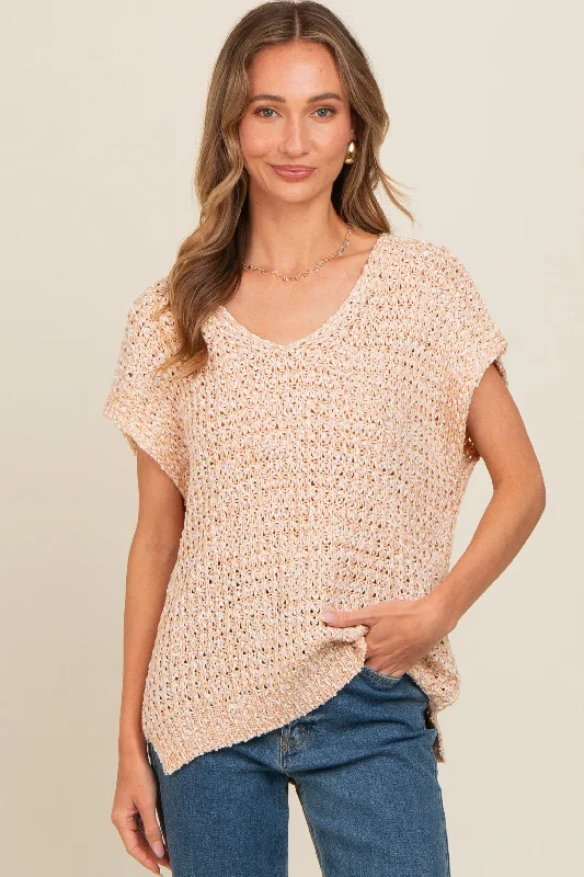 Beige V-Neck Sweater Top Now On Sale For Chic Urban Styles