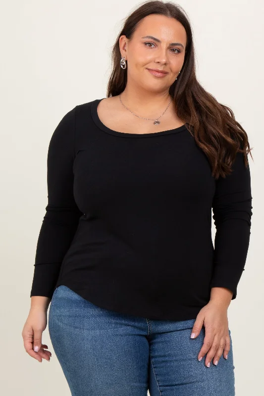 Black Basic Long Sleeve Plus Top Versatile Wardrobe Essentials