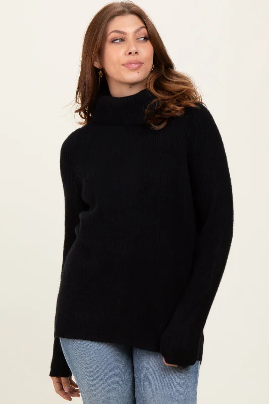 Black Basic Ribbed Turtle Neck Sweater End Of Season Clearance