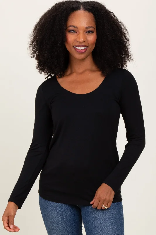 Black Basic Scoop Neck Long Sleeve Top Style Redefined