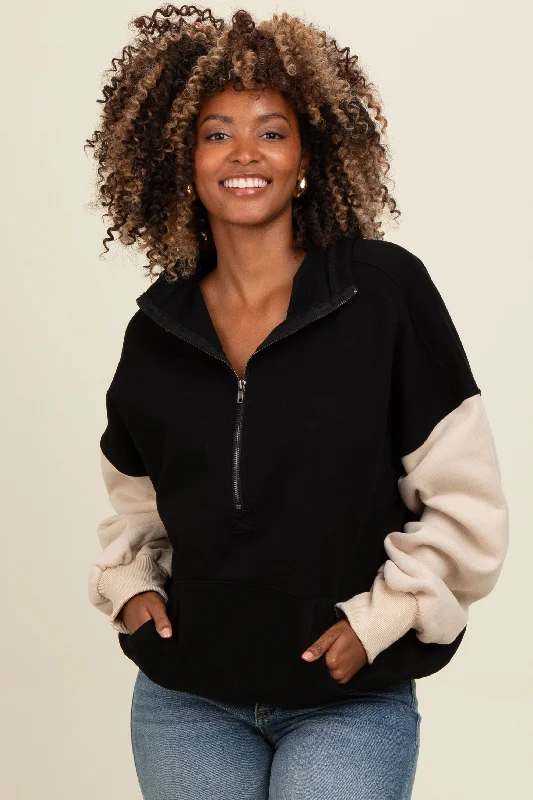 Black Colorblock Half Zip Hoodie Trendy Styles