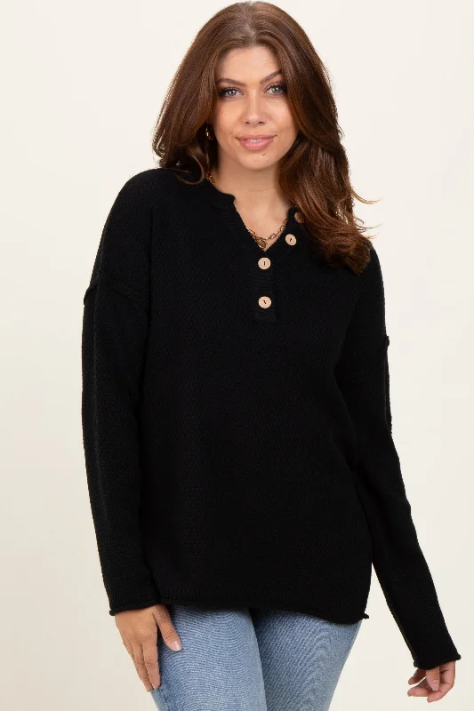 Black Diamond Knit Button Detail Sweater Exclusive Discount