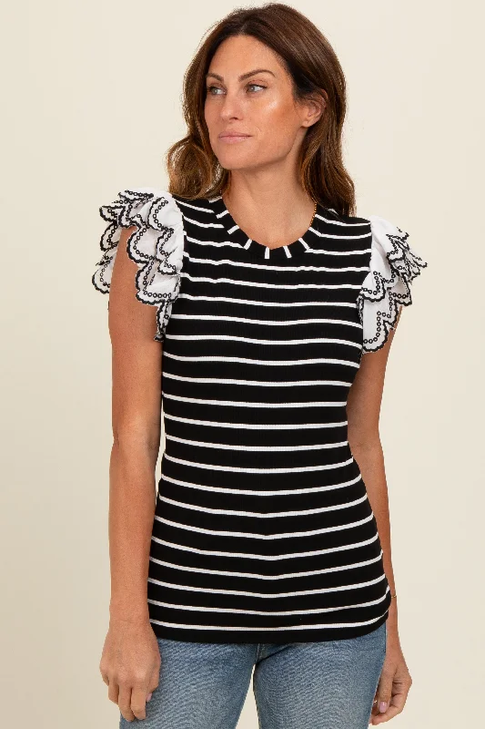 Black Ivory Striped Tunic with Lace Detailing End Of Season Sale