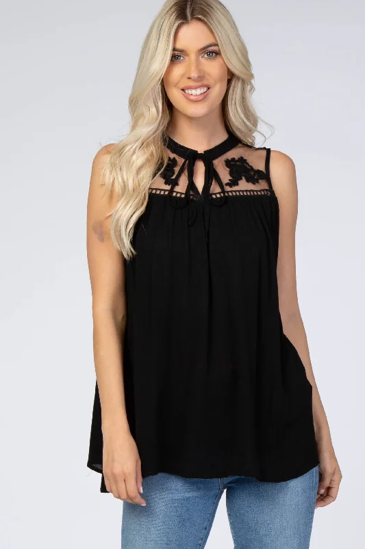 Black Lace Inset Sleeveless Blouse Effortless Comfort