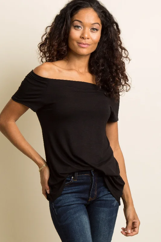 Black Off Shoulder Short Sleeve Top Exclusive Designer Collection