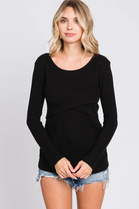 Black Ribbed Crossover Nursing Top Catch Every Fashion Trend