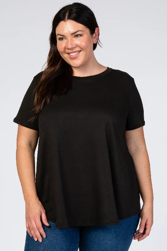 Black Round Hem Short Sleeve Plus Top Trend Setting Threads