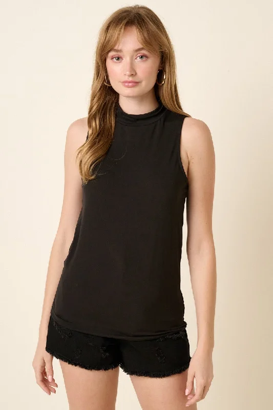 Black Sleeveless Mock Neck Top Ethnic Cultural Event Wear