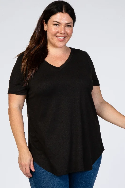 Black V-Neck Short Sleeve Plus Top New Season Fashion Preview