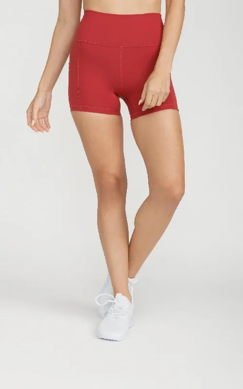 Bliss Biker Short 4" With Pockets in Red Dahlia Season Sale