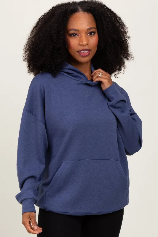 Blue Basic Hoodie Sweatshirt Minimalist Chic