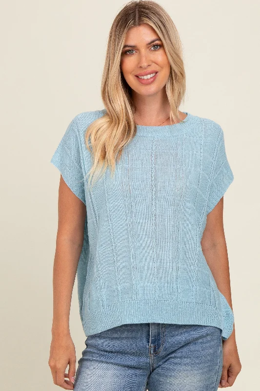 Blue Knit Short Sleeve Sweater Top Additional Time-Limited Offers