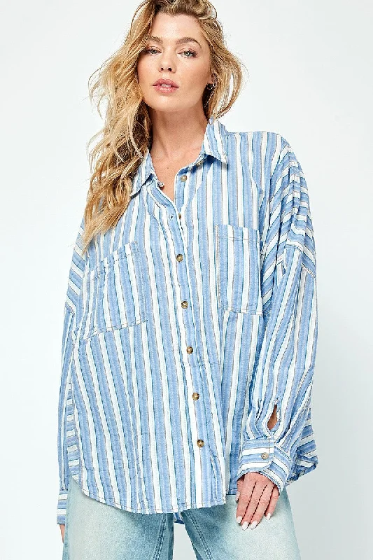 Blue Striped Front Pocket Shirt Quality Wear