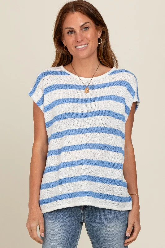 Blue Striped Knit Short Sleeve Top Break Fashion Norms