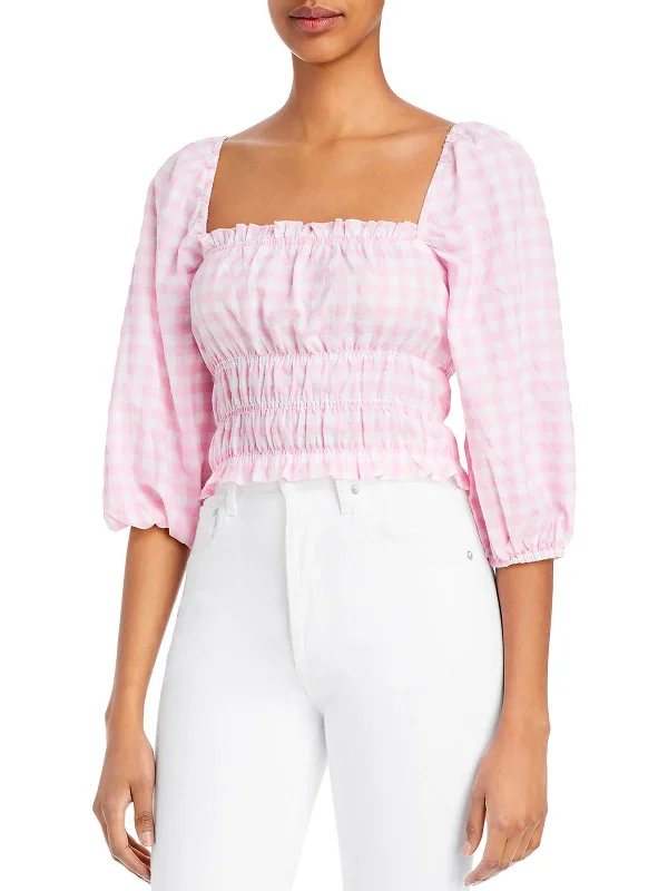 Boheme Womens Off The Shoulder Checkered Peasant Top Unbeatable Deals