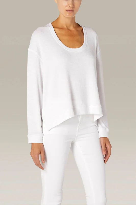 Boucle Cropped Horseshoe Neck L/s In White Playful Elegance