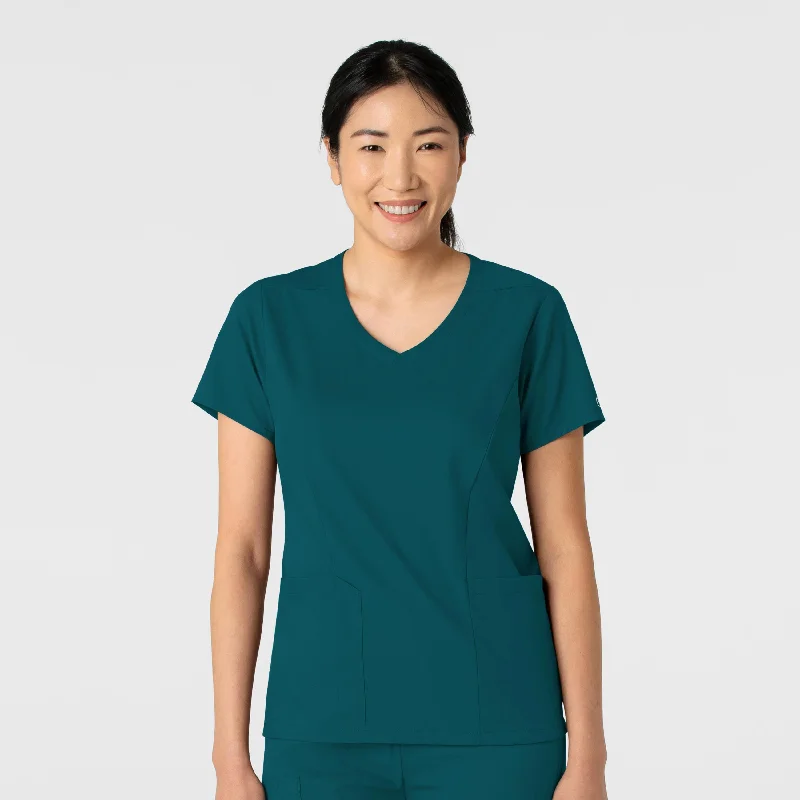 Boundless Women's 2-Pocket V-Neck Scrub Top - Caribbean Casual Weekend Relaxed Style