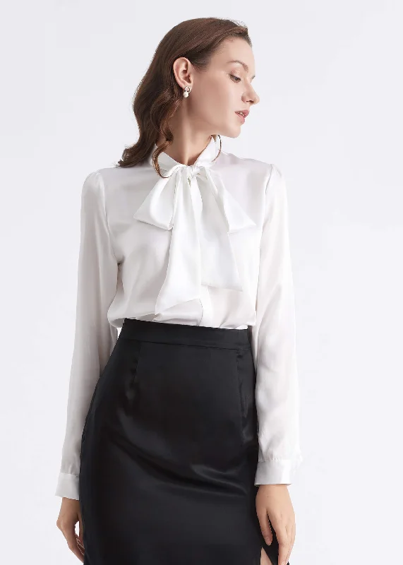 Bow-tie Neck Silk Blous Feminine Soft - Hued Styles