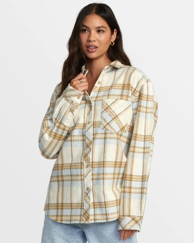 Breeze Flannel Long Sleeve Shirt - Latte Unleash Your Trendy Side