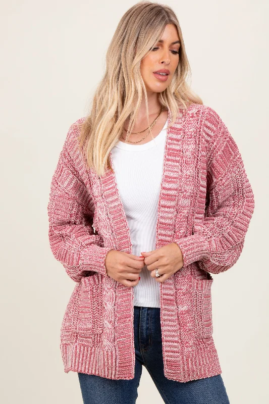 Brick Two Toned Oversized Cable Knit Cardigan Refined Look