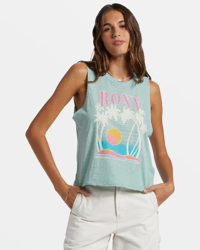 Bring The Good Vibes Muscle Tank Top - Blue Surf Minimalist Chic