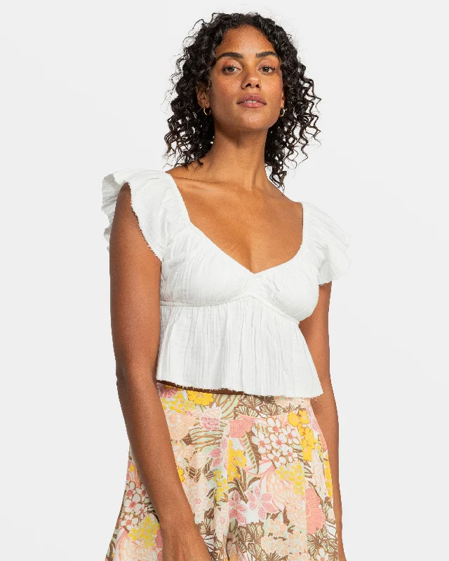 Brisa Flutter Sleeve Crop Top - Egret Big Savings On Rustic Countryside Styles