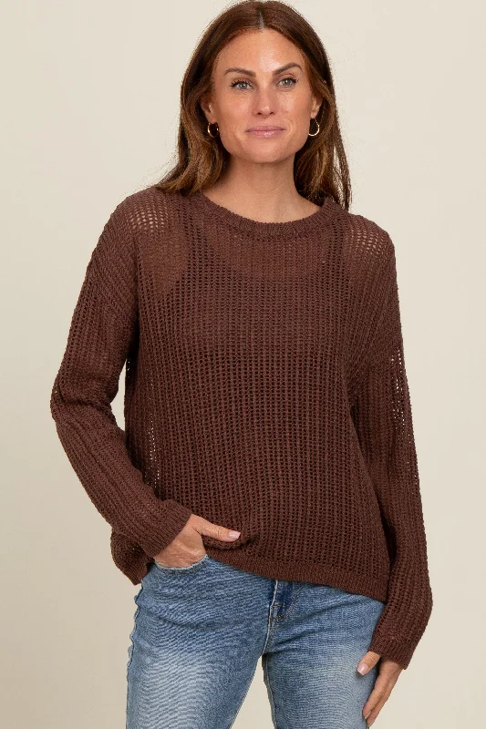 Brown Open-Knit Maternity Sweater Versatile Wardrobe Essentials