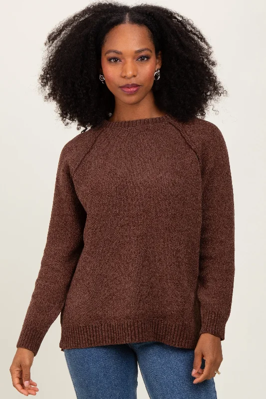 Brown Raglan Knit Sweater Trendy Aesthetics