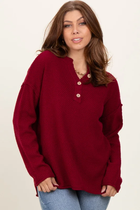 Burgundy Diamond Knit Button Detail Sweater Brand Name Clothing Discount Extravaganza