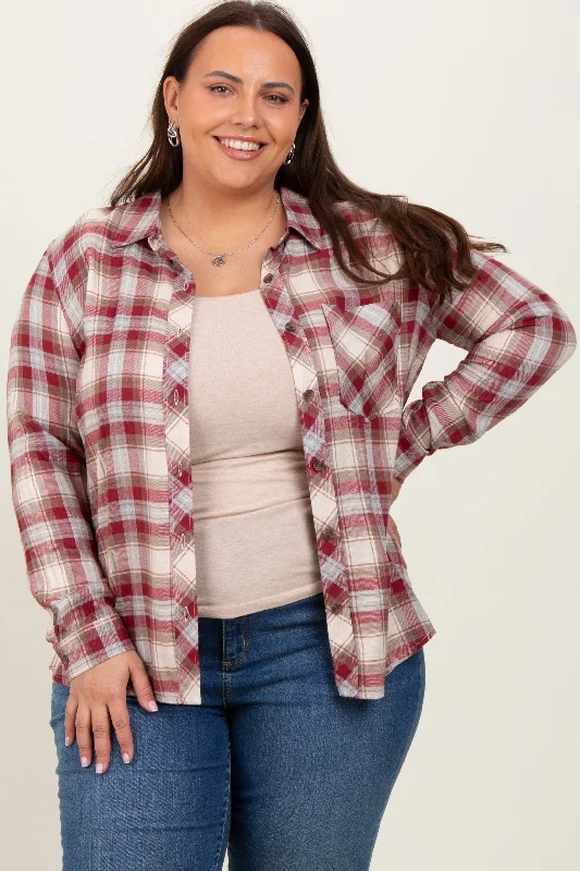 Burgundy Flannel Plaid Button Up Top Unleash Your Style