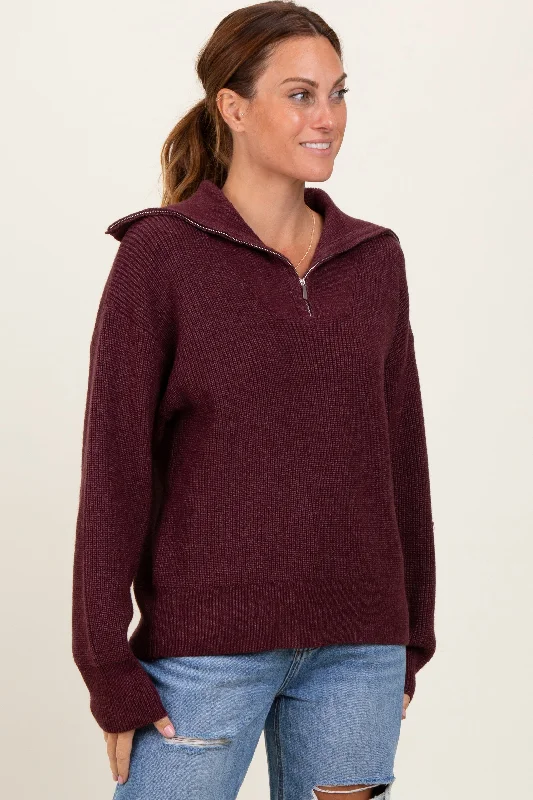 Burgundy Half Zip Chunky Knit Pullover Sweater End Of Season Clearance