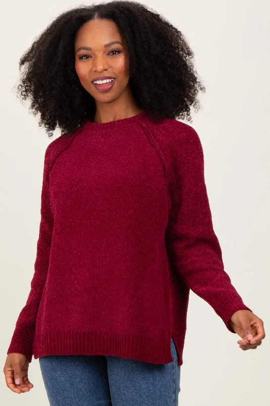 Burgundy Raglan Knit Sweater Exclusive Sale