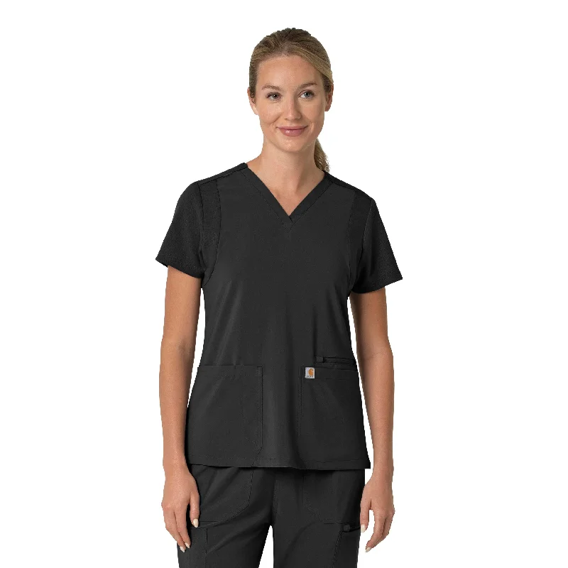 Carhartt Force Cross-Flex Women's Flex Panel V-Neck Scrub Top - Black Sustainable Fashion Extravaganza