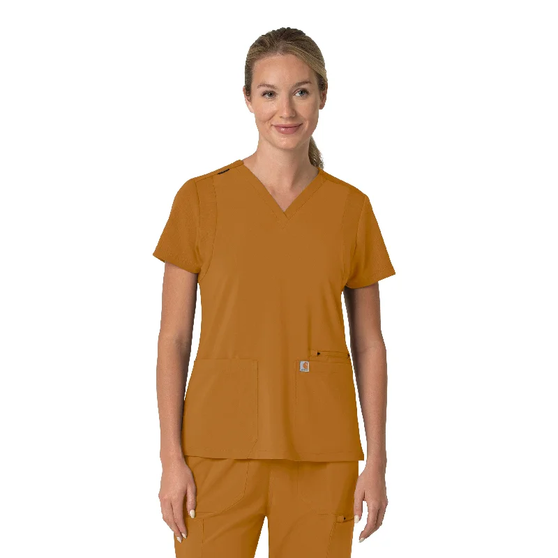 Carhartt Force Cross-Flex Women's Flex Panel V-Neck Scrub Top - Fox Brown Limited Stock, Big Discounts