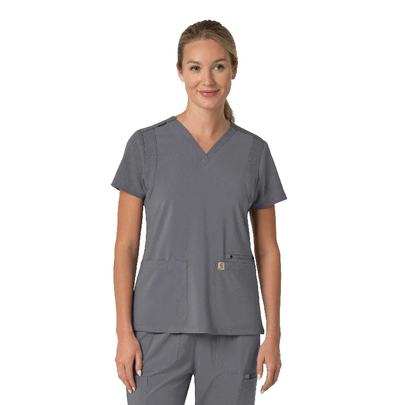 Carhartt Force Cross-Flex Women's Flex Panel V-Neck Scrub Top - Pewter All Season Fashion Collection