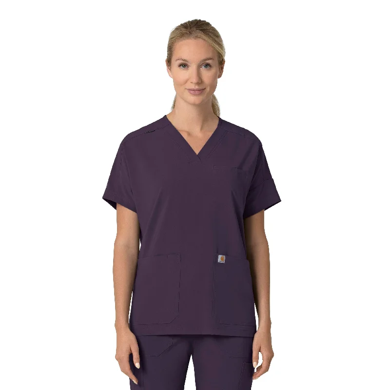 Carhartt Force Cross-Flex Women's Oversized V-Neck Scrub Top - Black Plum Break Fashion Norms