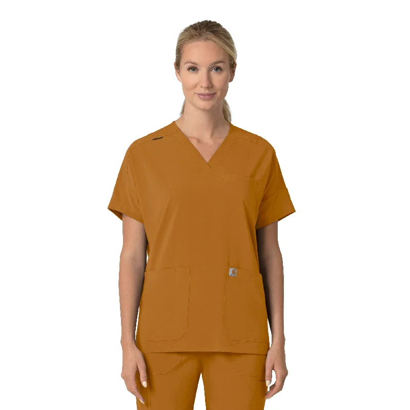 Carhartt Force Cross-Flex Women's Oversized V-Neck Scrub Top - Fox Brown Effortless Style, Endless Impact